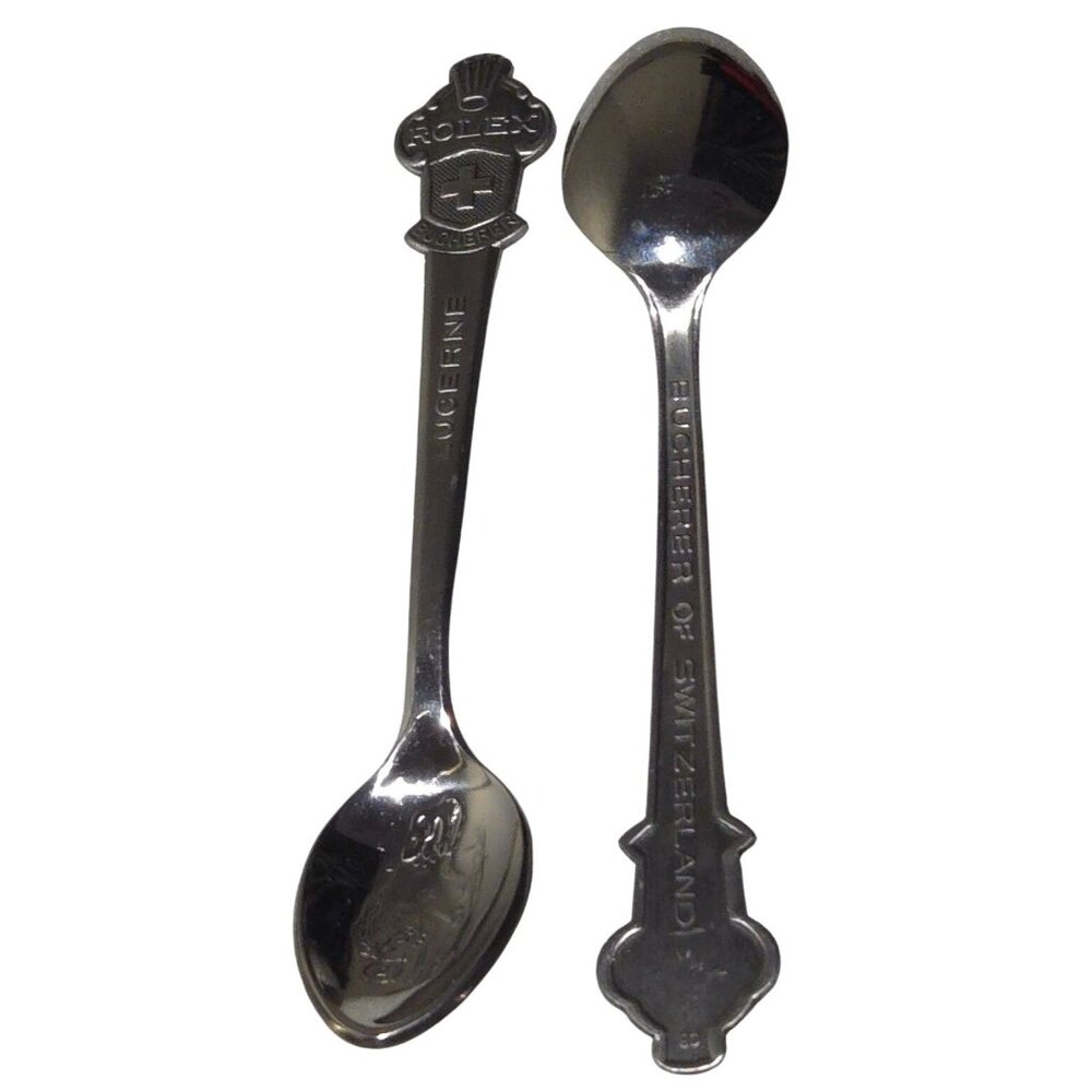 Rolex Bucherer Lucerne Collector Souvenir Spoons (2) Marked "CB" Silver Plated